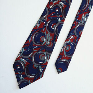 Vintage Christian Dior Silk Tie Red Blue Abstract Bold Maximalist Luxury Italy